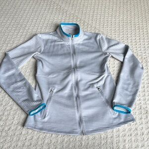 Nike Women's Light Gray Golf Dri Fit Jacket with Blue Trim XS